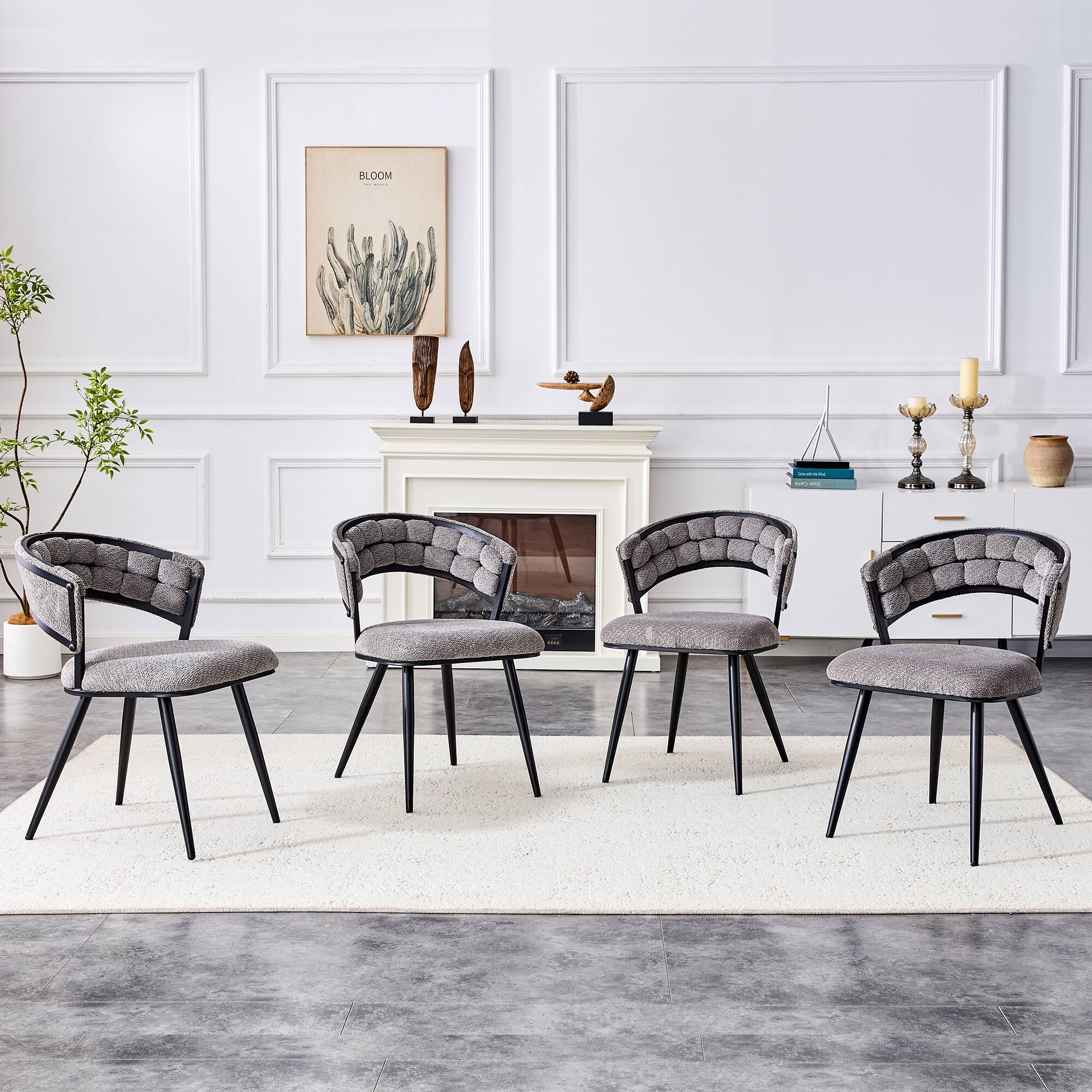 Alt View 1. Loheer - Loheer Dining Chairs Set of 2 Gray Chenille Upholstered Accent Chairs for Dining Room Kitchen, Black Legs, 1.83 ft - Black,Gray.