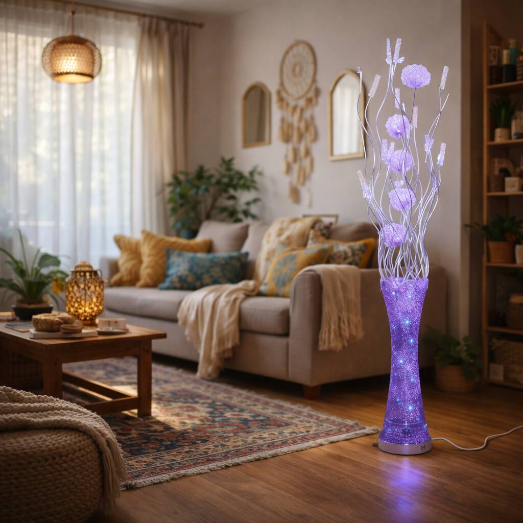 FC Design - 60"H  Sparkle Vase with Blue Flame Petal Flower LED Floor Lamp