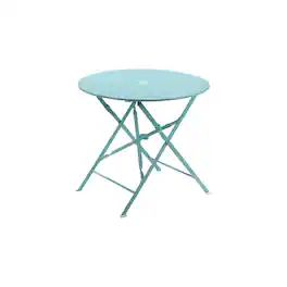 Carolina Chair & Table - Bistro 30" Round Folding Outdoor Table - Umbrella Hole - Teal - Blue
