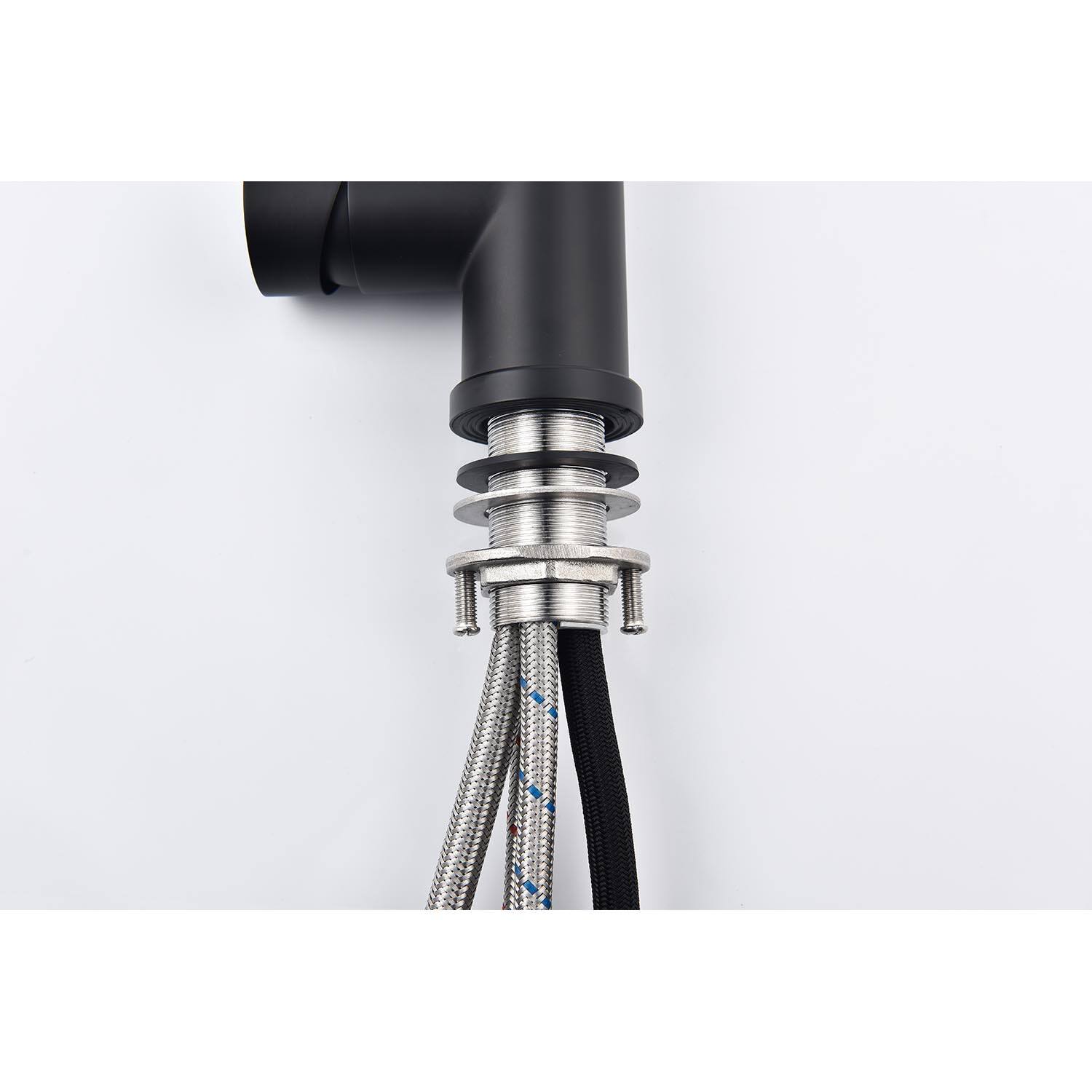 Alt View 4. Siljoy - Pull down Single Handle Spring Kitchen Faucet - Matte Black.