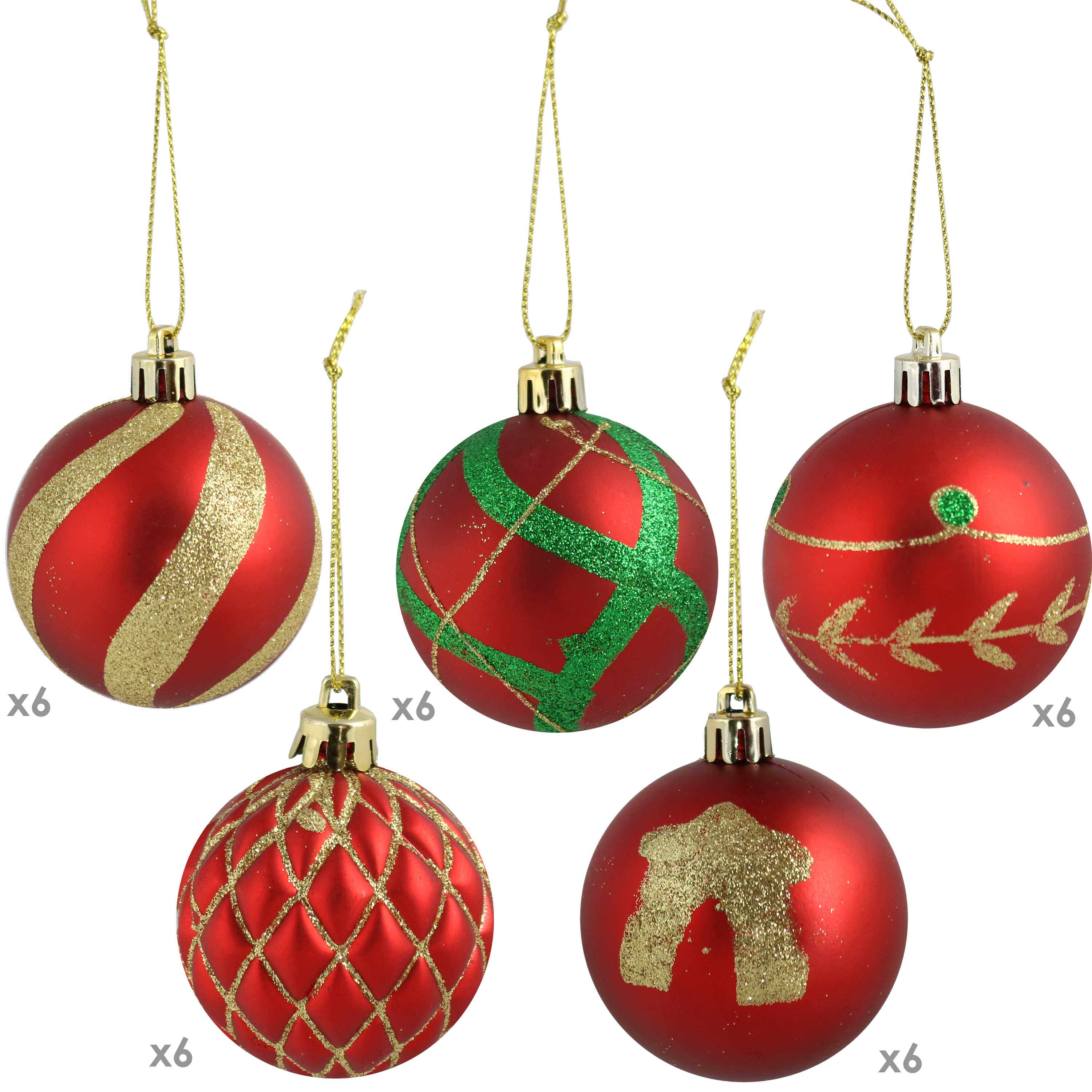 Alt View 4. Sunnydaze - Holiday Glitter 30-Piece Christmas Ornament Set - Red/Gold.