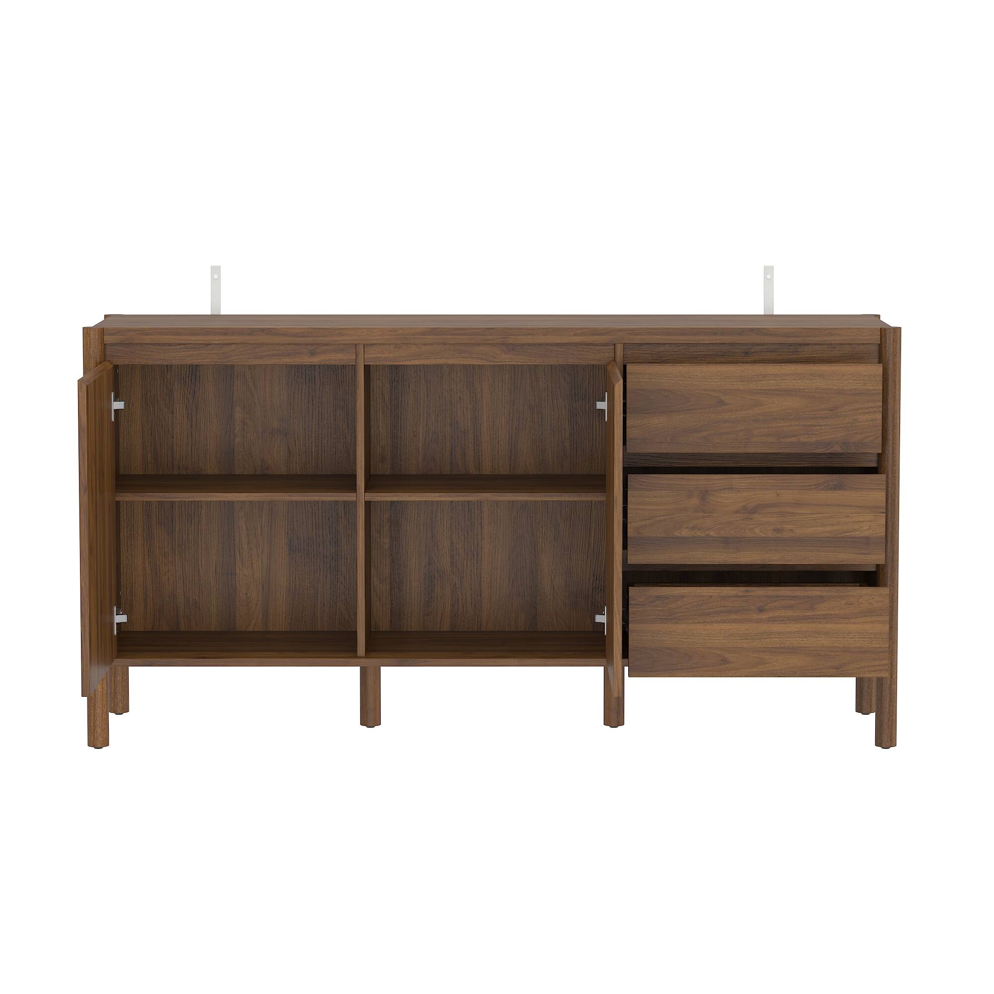 Left. Famapy - Famapy Wooden Buffet Cabinet: Solid Rubberwood Legs + Eco - Friendly Storage - Brown.