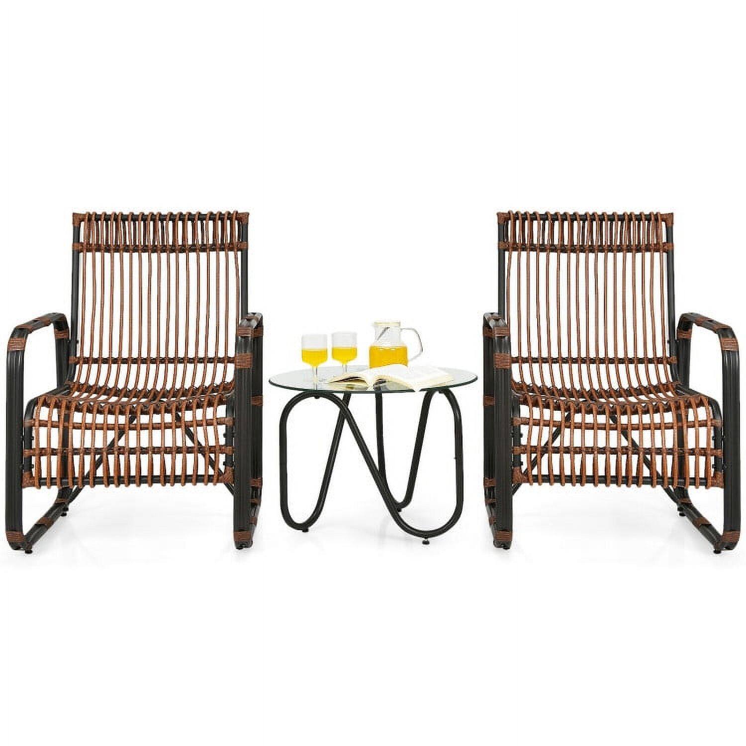 Alt View 3. Pefilos - 3 Pieces Patio Rattan Furniture Set, Patio Conversation Sets Garden Conversation Bistro Sets with 2 Single Wicker Table - Brown.