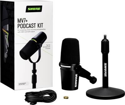 Shure MV7+ Podcast Microphone + Stand USB C & XLR Outputs for Shure MV7+ Podcast Microphone + Stand USB C & XLR Outputs for
