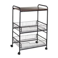Honey-Can-Do - 3-Tier Rolling Cart with Wood Shelf and Pull-Out Baskets - Black/Brown - Angle_Zoom