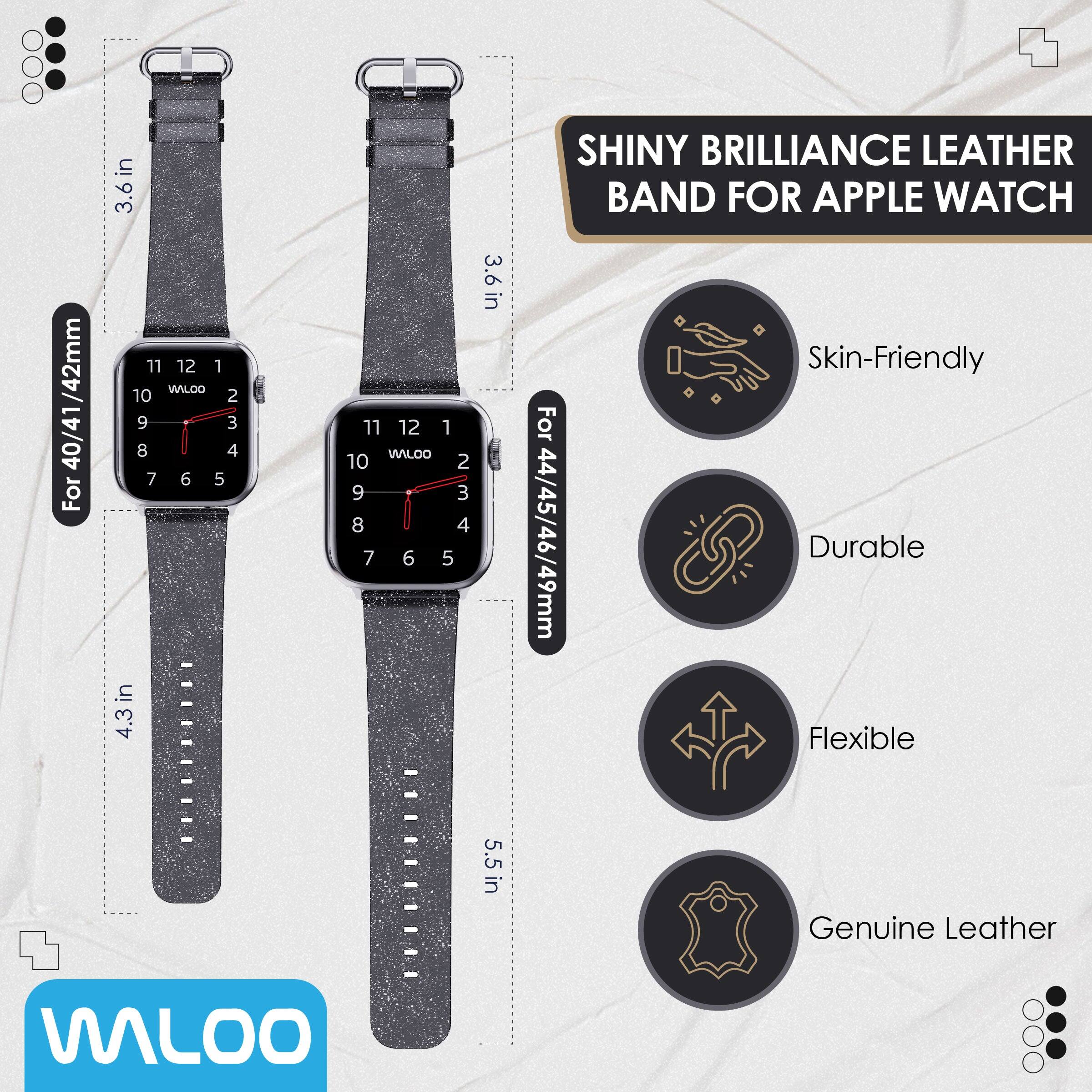 40/41/42mm For in 3.6 11 12 1 WALOO 10 2 9 3 8 4 7 6 5 in 4.3 11 12 1 WALOO 10 2 9 3 8 4 7 6 5 3.6 in in SHINY BRILLIANCE LEATHER BAND FOR APPLE WATCH Skin-Friendly For 44/45/46/49mm Durable Flexible 5.5 in in Genuine Leather MLOO