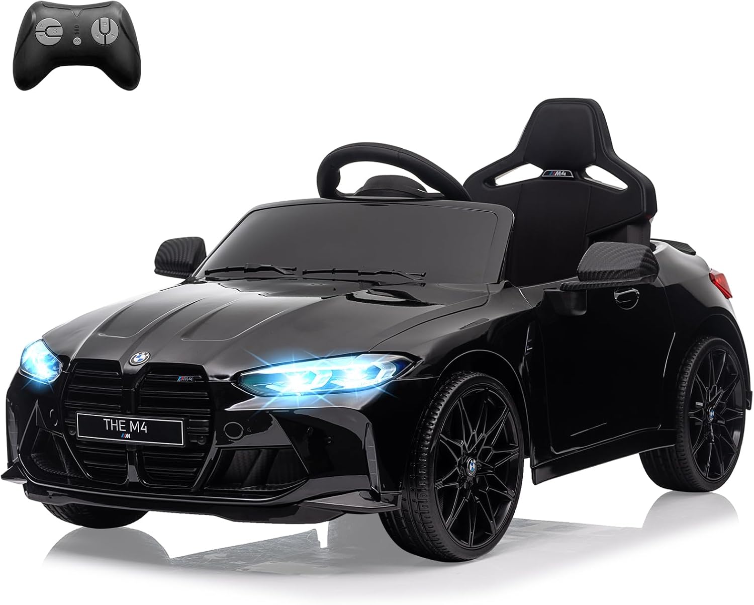 Acekool - 12V Licensed BMW M4 Kids Ride On Car, Electric Vehicle w/Remote Control, 3 Speeds, Bluetooth, MP3, LED Lights - Black