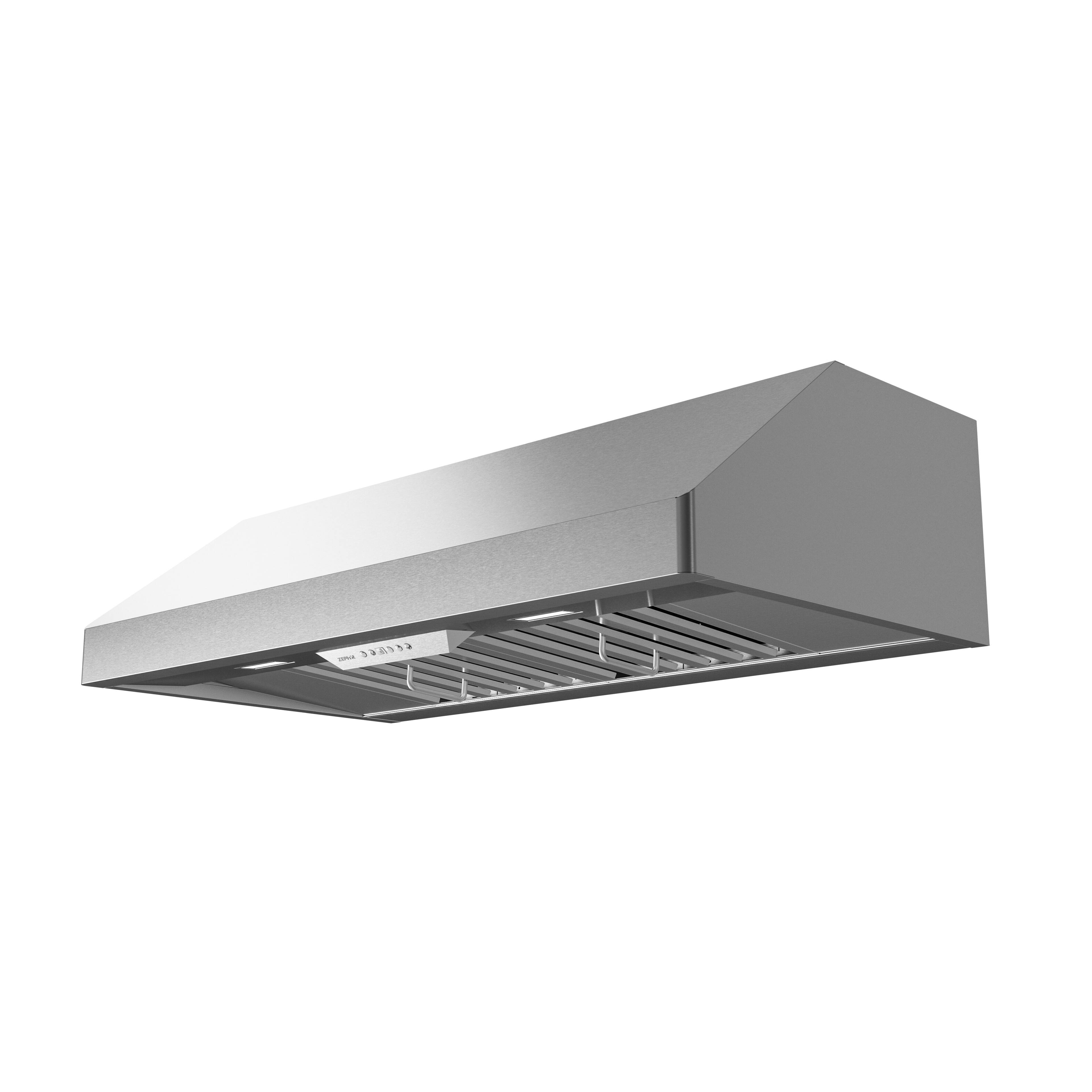 Angle. Zephyr - Tempest I 48 in. 650 CFM Under Cabinet Mount Range Hood with LED Light - Stainless Steel.