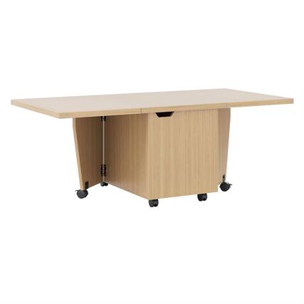 Front. Pefilos - Foldable Coffee Table, Built-in Storage Cabinet, Extendable Tabletop, Lockable Rolling Wheels, Oak - Brown.