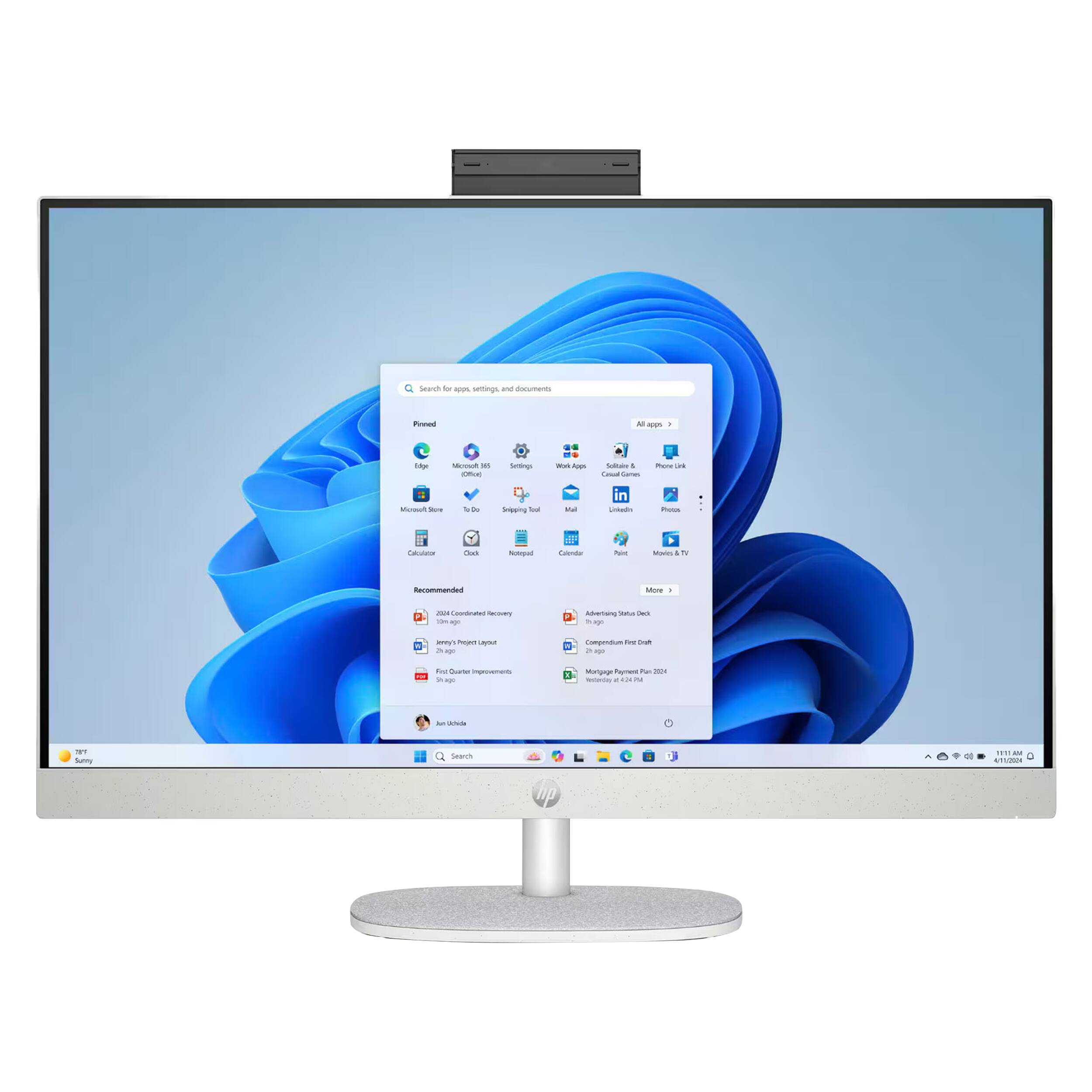 Search for apps, settings, and documents

Pinned
- Edge
- Microsoft 365
- Settings
- Microsoft Store
- To Do
- Snipping Tool

Recommended
- 2024 Calendar Recovery
- Jenny's Project Layout
- 2nd Quarter Improvements
- Compounding Interest Draft
- Mortgage Payment - 2024

All apps >