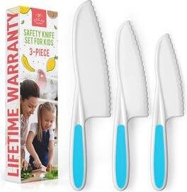 Zulay Kitchen - 3-Piece Kids Knife Set for Real Cooking & Baking - For Toddler Cutting Fruits, Veggies, & Cake - Blue
