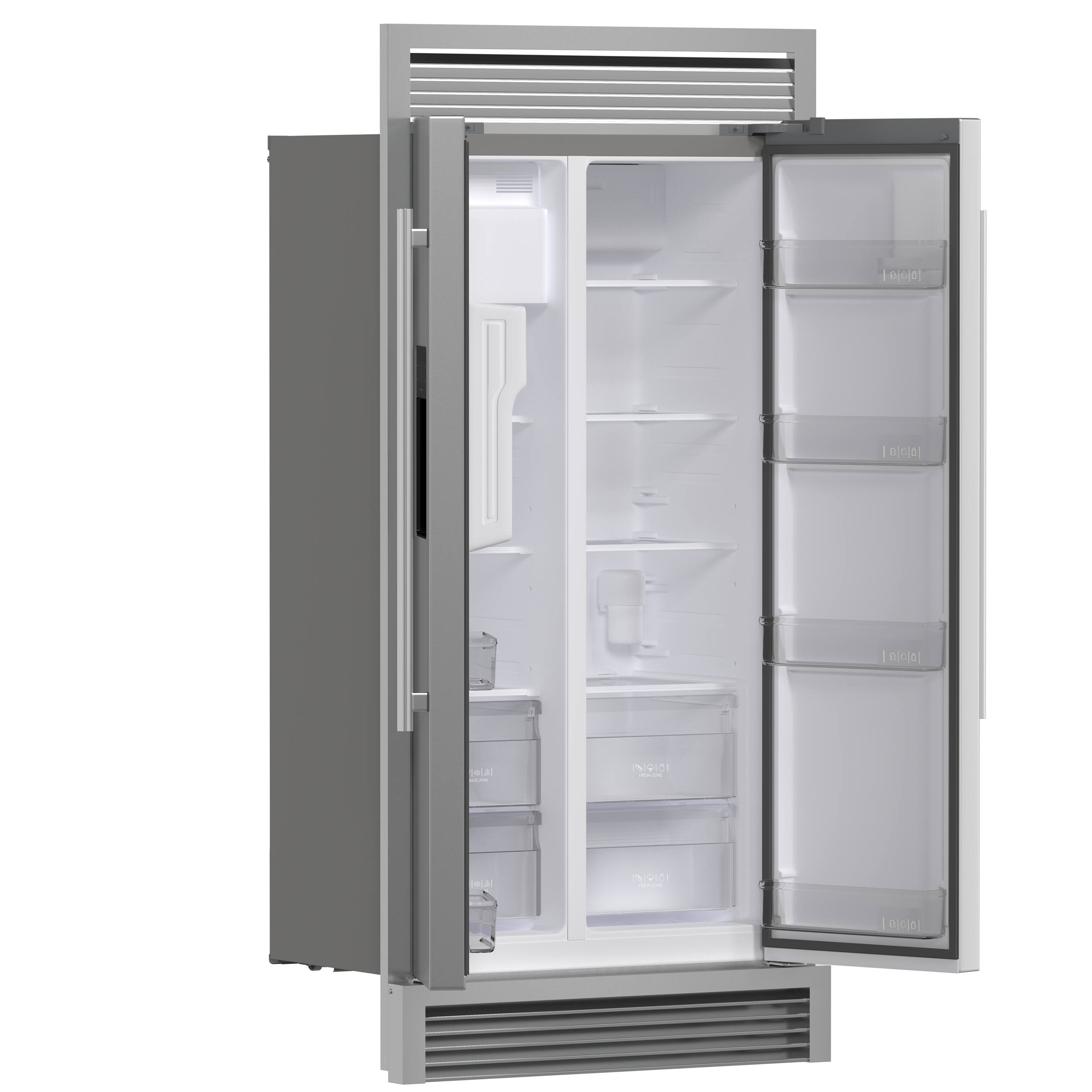 Alt View 5. Forno Appliances - 36 in. Wide Salerno 20 Cu. Ft. Side-by-Side Refrigerator with Extendable Decorative Trim Grill - Stainless Steel.