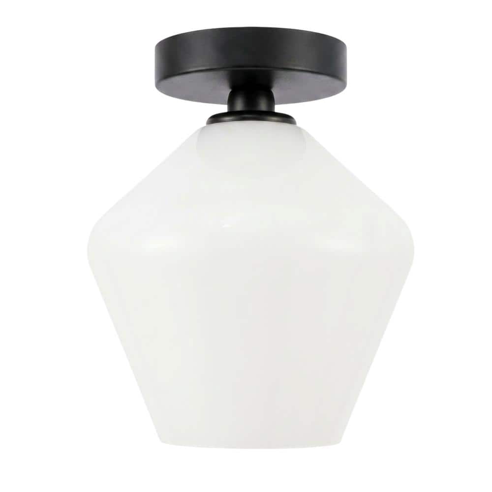 Living District - Gene 1 light Flush mount - Black And Frosted White Glass