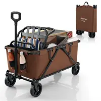 Costway - Heavy-Duty Wagon Cart with Adjustable Handlebar Bottle Holders & Storage Pocket Coffee - Coffee - Front_Zoom