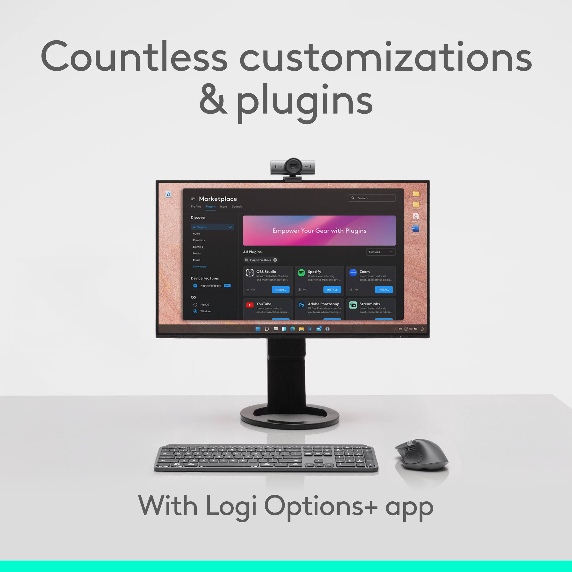 Countless customizations & plugins - Marketplace - mup - - - - - - - Empower Your Gear with Plugins - - . Pupin | - - - - - Dads Features Des Muda - - - - - : - Soutity - - - - - - Pasm : - : | - - - . - - - - - - - - - | ute - - - I : Al Photechop - - - - n I - - - I | - . With Logi Options+ app