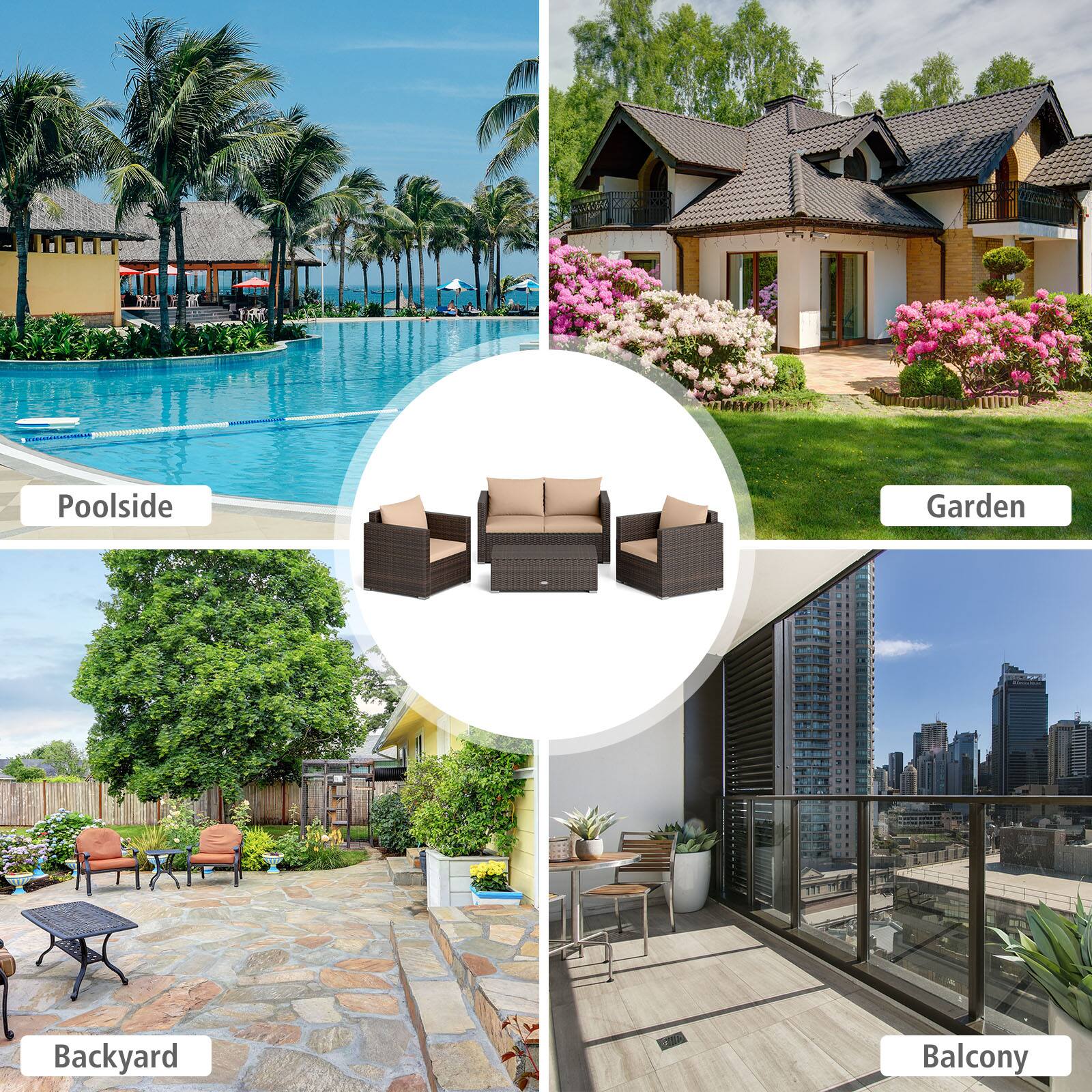 Poolside  
Garden  
Backyard  
Balcony