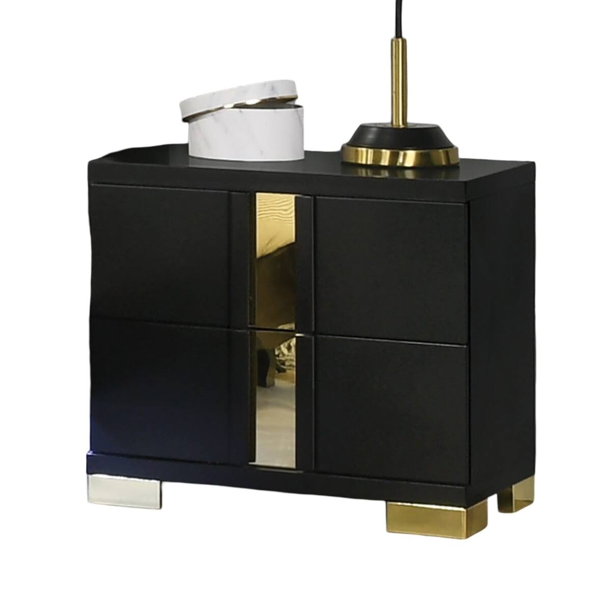 Alt View 1. Loheer - Loheer Black and Gold Nightstand with Two Drawers and Metal Legs - Black.