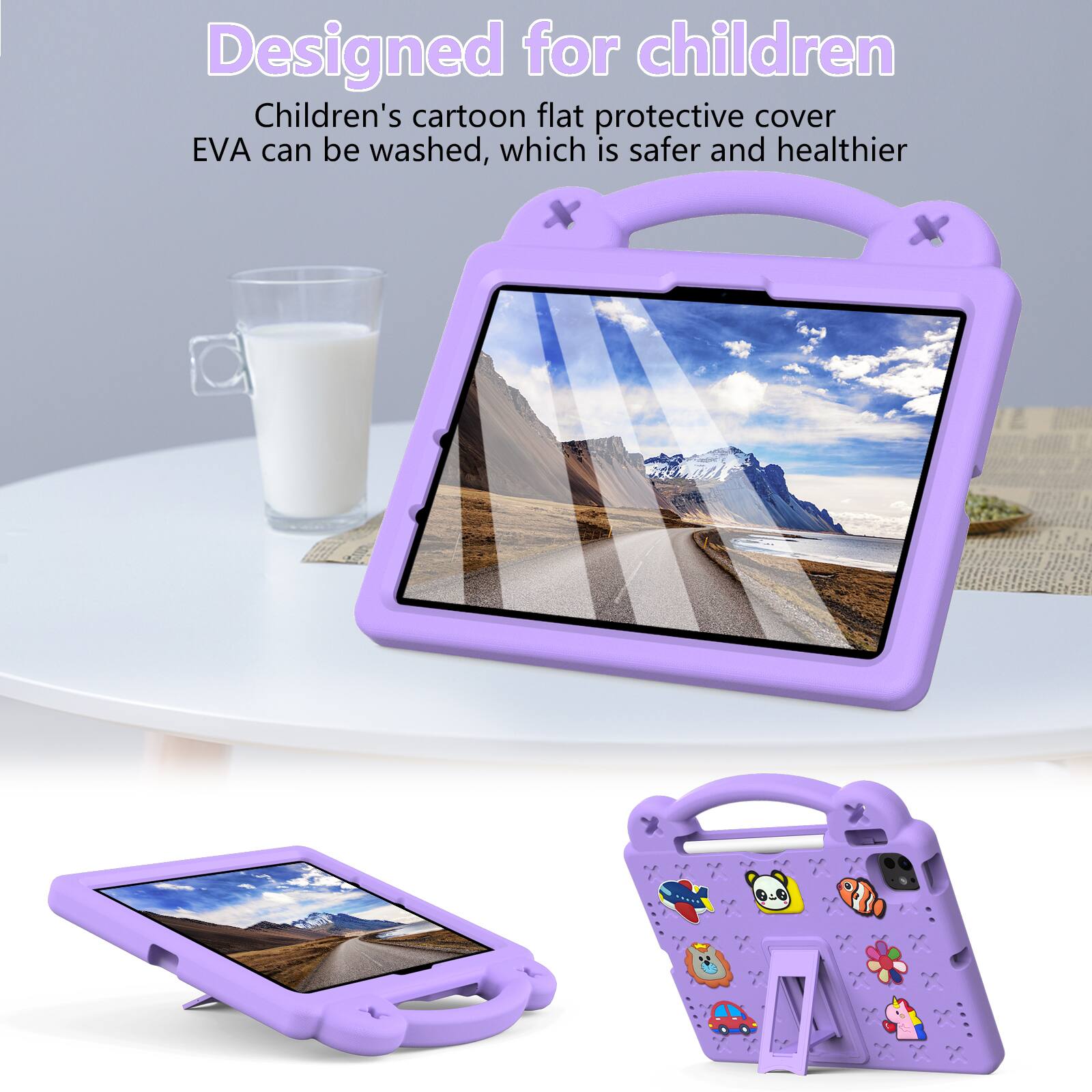Designed for children  
Children's cartoon flat protective cover EVA can be washed, which is safer and healthier