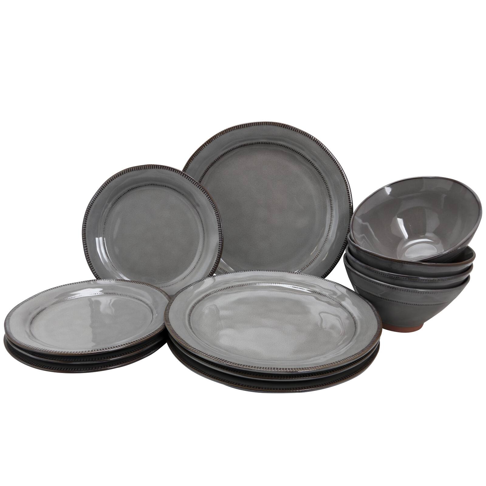 Alt View 5. Gibson - Gibson Elite Terranea 12 Piece Dinnerware Set in Grey - Gray.