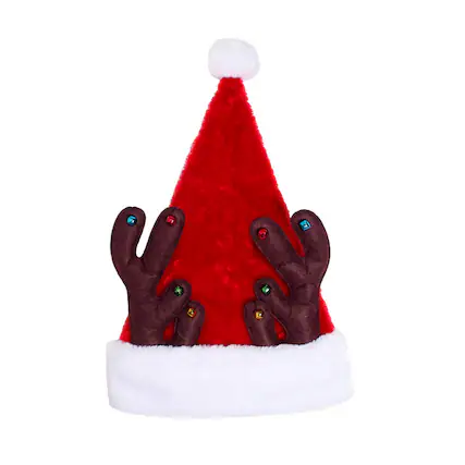 Front. Dyno - 48" Red and White Christmas Santa Hat with Antlers - Red.