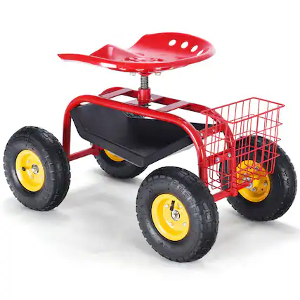 Front. Costway - Costway Rolling Tray Gardening Planting with Work Seat Garden Cart - Red.