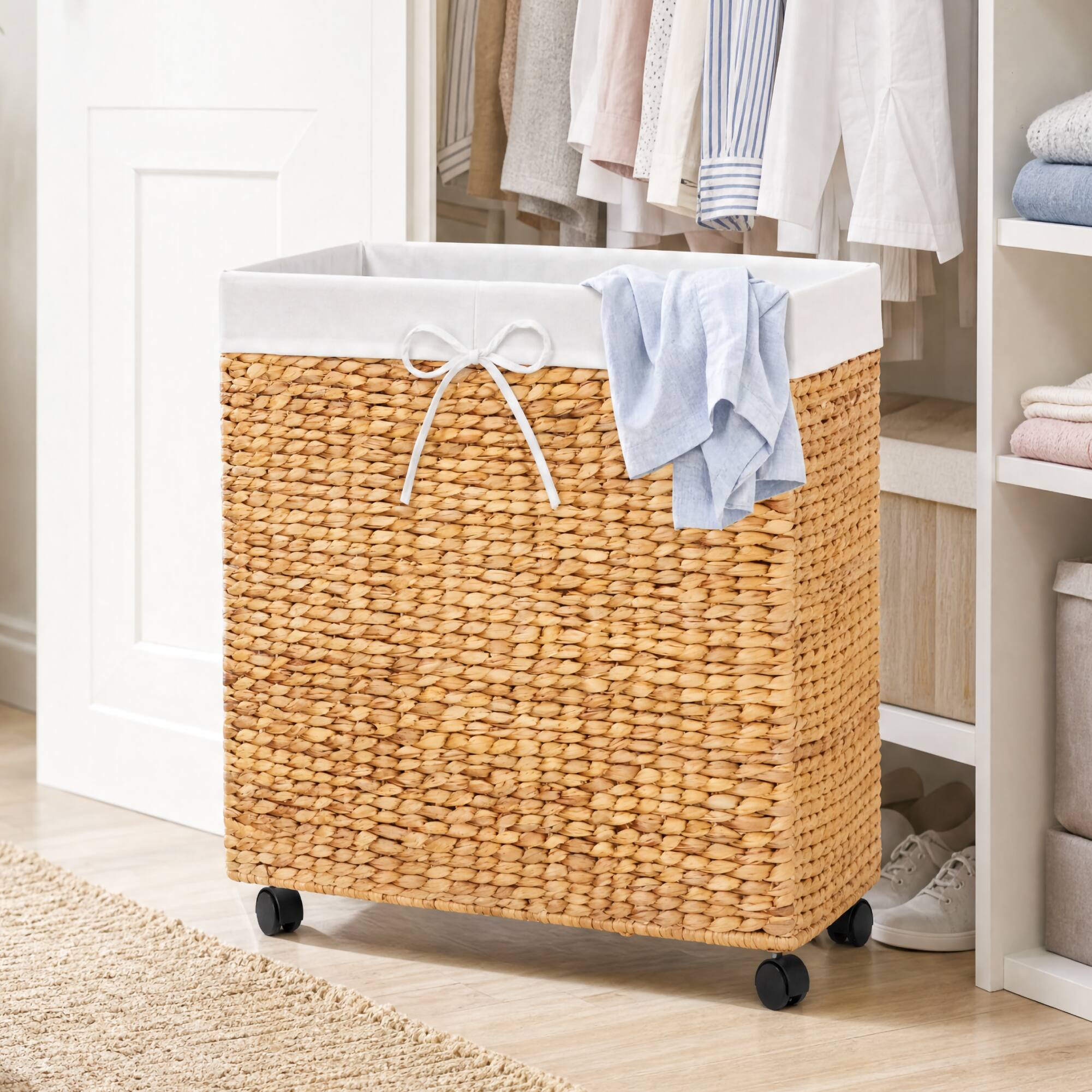 Alt View 7. Best Choice Products - Best Choice Products Large Double Laundry Hamper W/ Rolling Wheels, Woven Laundry Basket W/ Liner, 32 Gallon - Natural - Natural.