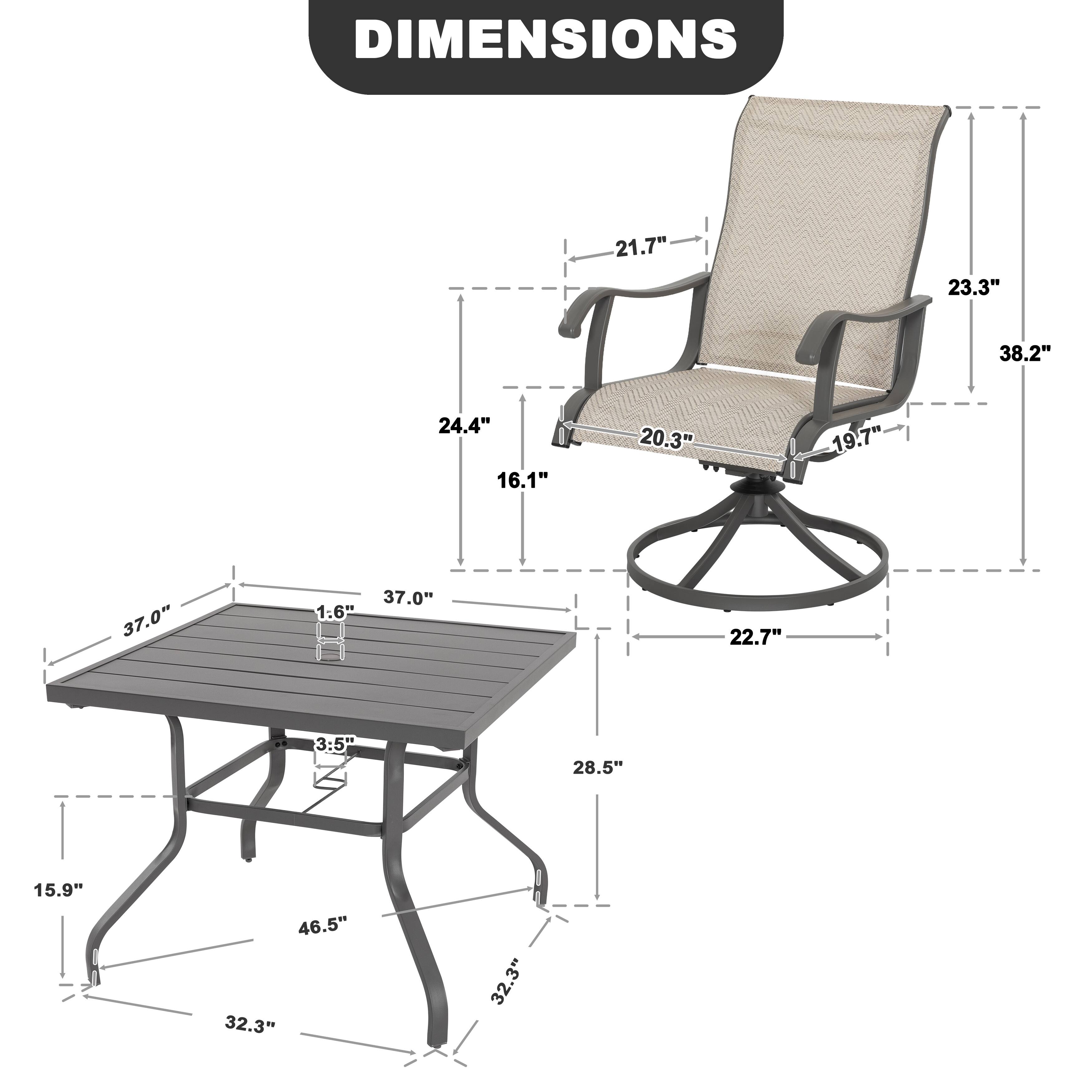DIMENSIONS

21.7" 23.3" 38.2" 24.4" 16.1" 20.3" 19.7" 37.0" 1.6" 37.0" 22.7" 3.5" 28.5" 15.9" 46.5" 32.3" 32.3"