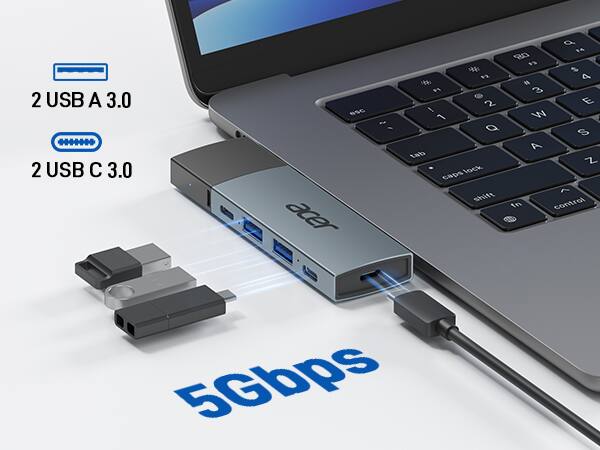 2 USB A 3.0  
2 USB C 3.0  
5Gbps