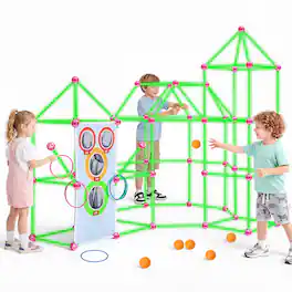 VEVOR - Glow-in-the-Dark Fort Building Kit for Kids,180PCS STEM Builder Toys, for 4 5 6 7 8+ Year Old Boys Girls, Upgraded Balls - White;Pink
