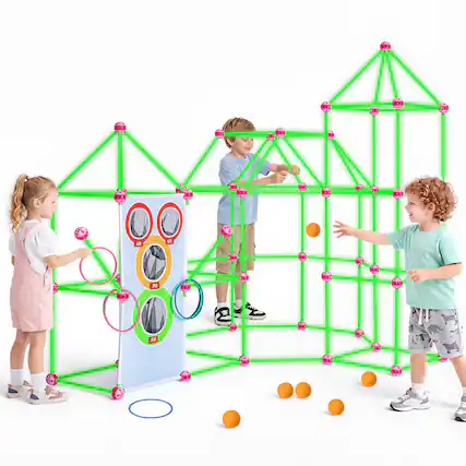 Front. VEVOR - Glow-in-the-Dark Fort Building Kit for Kids,180PCS STEM Builder Toys, for 4 5 6 7 8+ Year Old Boys Girls, Upgraded Balls - White;Pink.