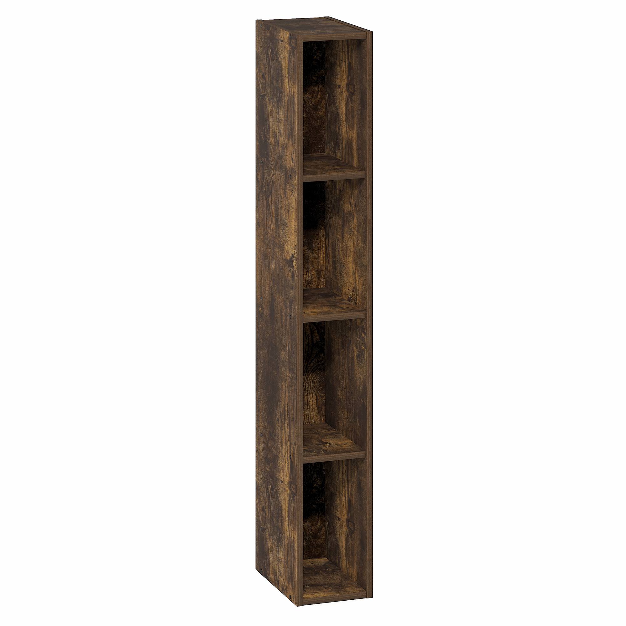 Alt View 5. Furinno - FULDA Book Shelf, 4-Tier Narrow Bookshelf, Standing Bookcase with 6-In Width Storage Shelf, 9.3 x 5.9 x 41.6 - Amber Pine.