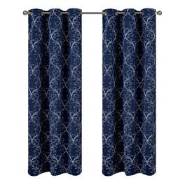 RT Designers Collection - RT Designer Collection Kimber Embroidered Blackout Luxurious Decorative Grommet Curtain Panel 54" x 84" Navy - Navy Blue