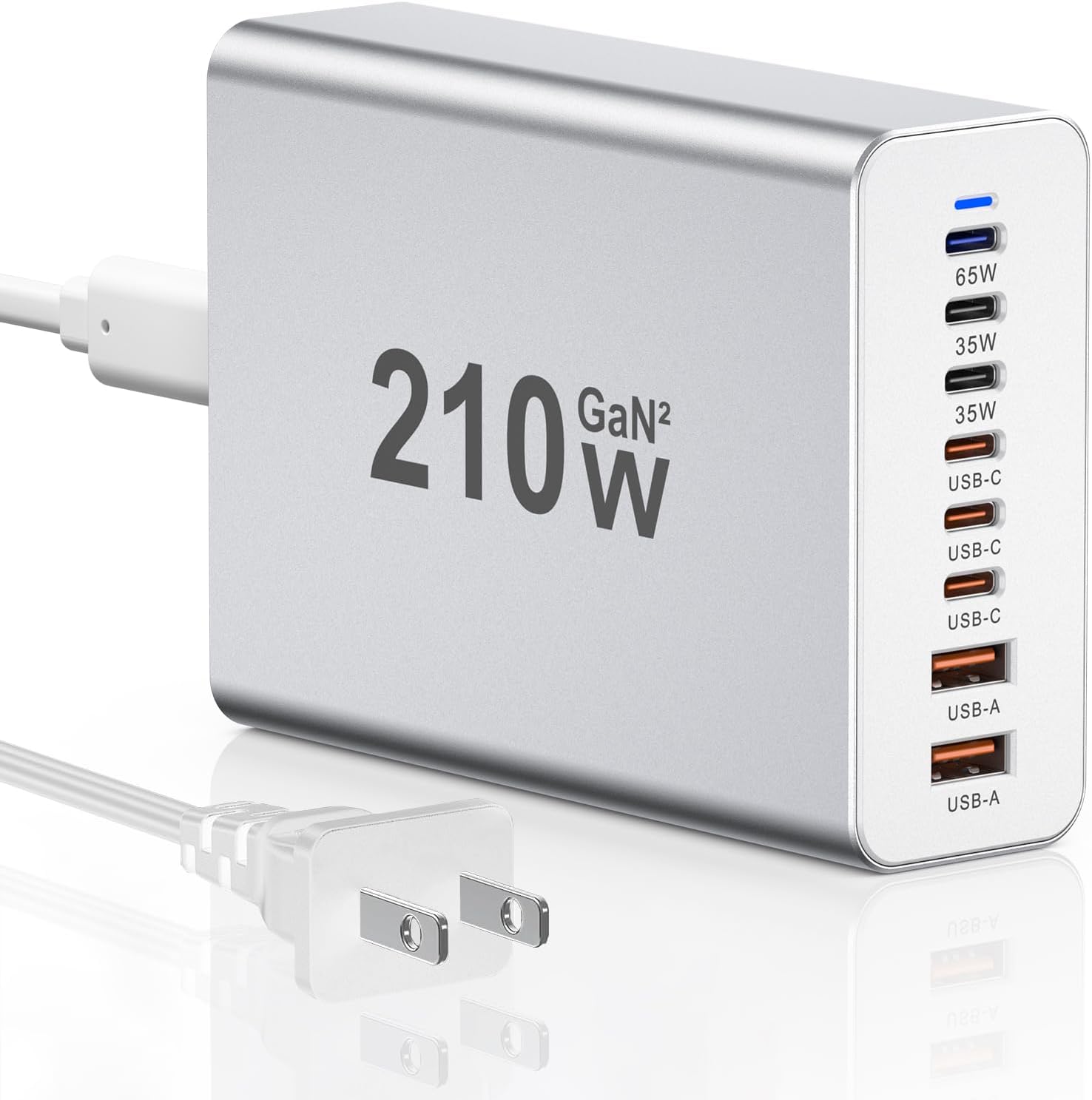 210W GaN2  
65W  
35W  
35W  
USB-C  
USB-C  
USB-C  
USB-A  
USB-A