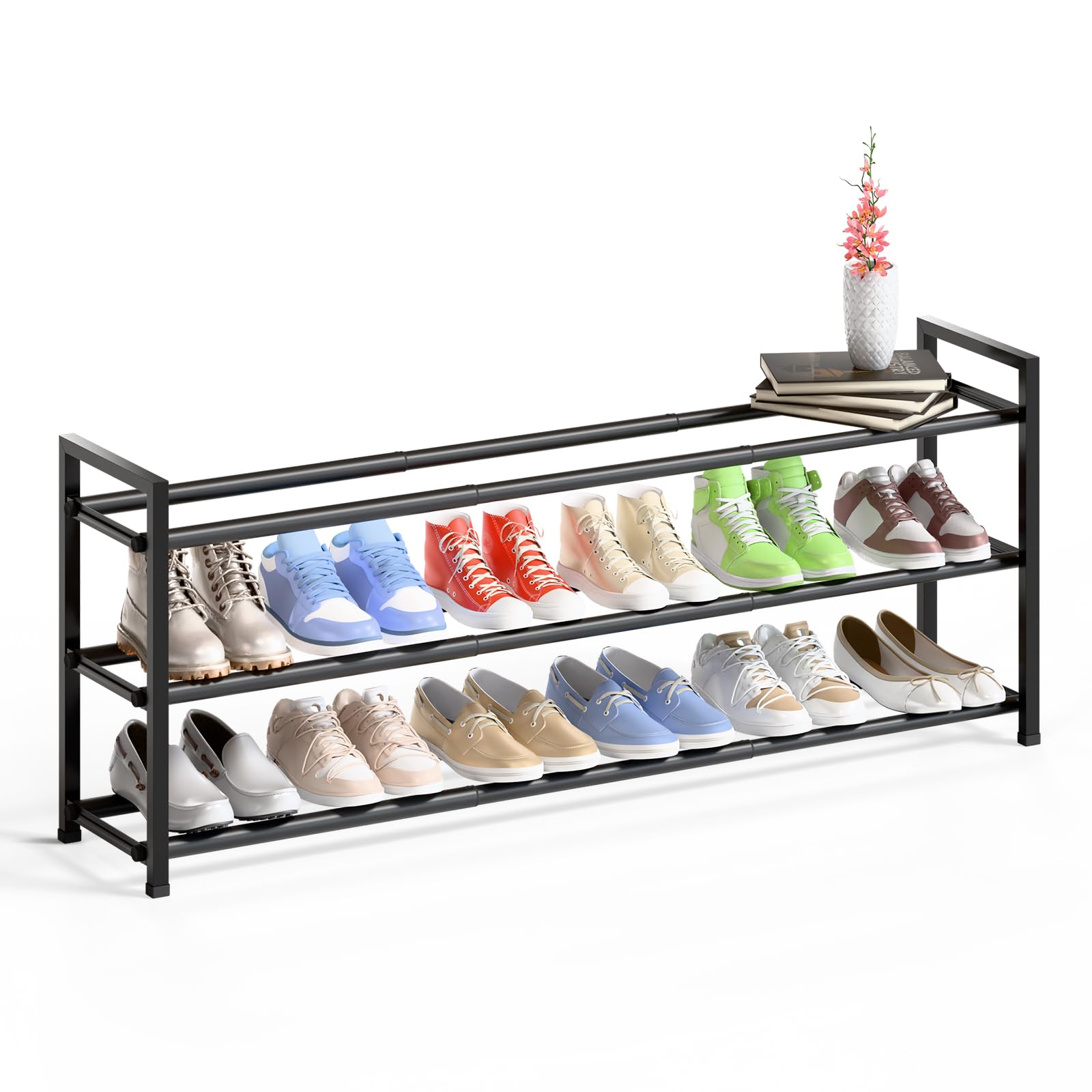 Alt View 6. Refined Abode Design - Shoe Rack Storage Shelf Organizer Rack Narrow Sturdy Home Household Essential Item Solution Design - White 3-Tier.