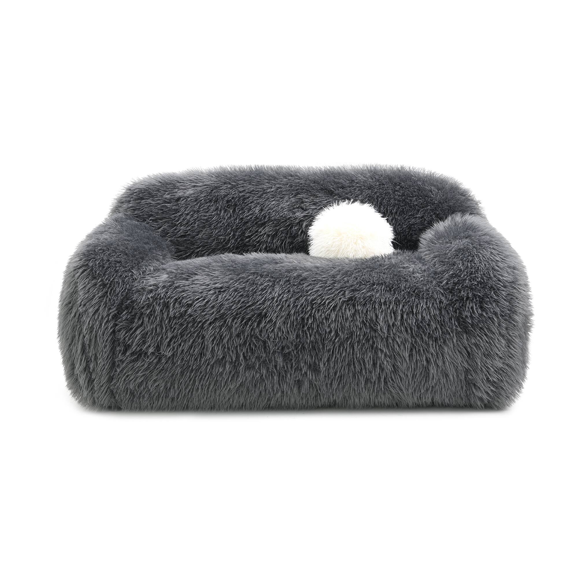 Back. Vaczon - Faux Fur Loveseat Sofa Cozy Shaggy Plush Chair for Home Apartment or Lounge Area with Accent Pillows - Dark Gray.