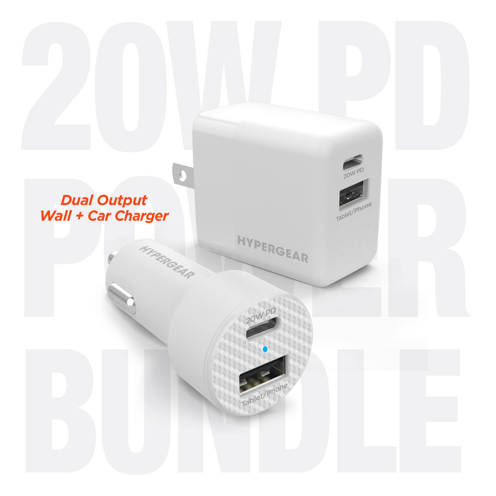 20W PD Dual Output Wall + Car Charger Tablet/Phone BUNDLE

HYPERGEAR HYPERGEAR 20W PD