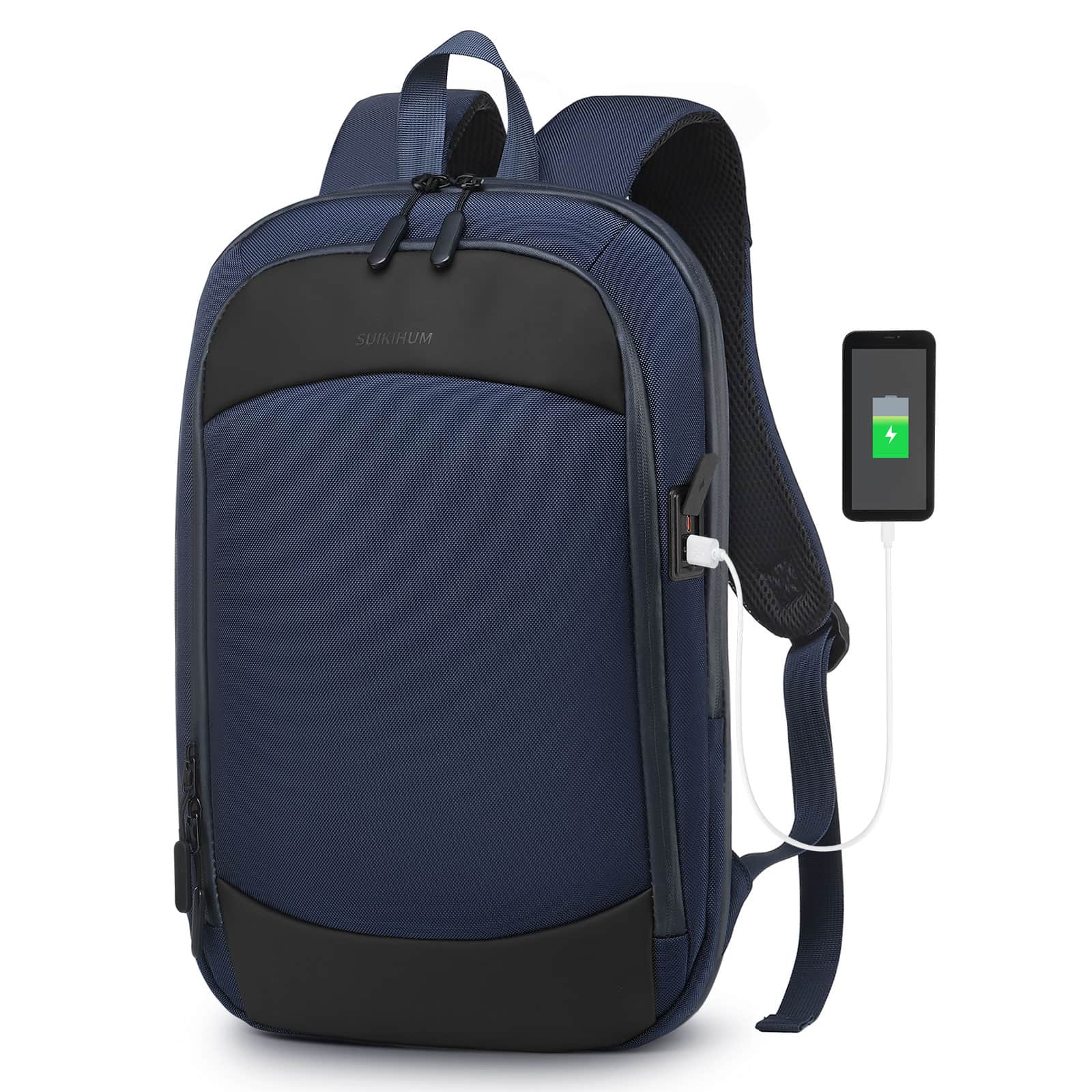 Unique Bargains - Slim 15.6" Expandable Business Travel Laptop Backpack, Shock-Absorbing Protection, Water-Resistant Zippers - Blue