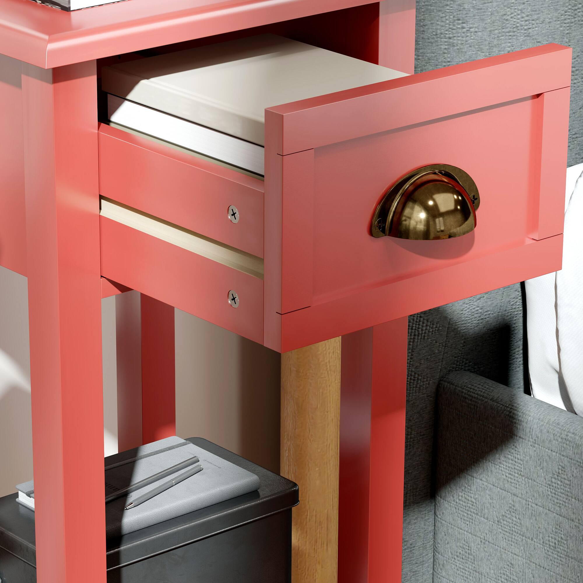Alt View 8. Homcom - 2-Tier Side Table with Drawer, Narrow End Table with Bottom Shelf, for Living Room, Set of 2 - Red.
