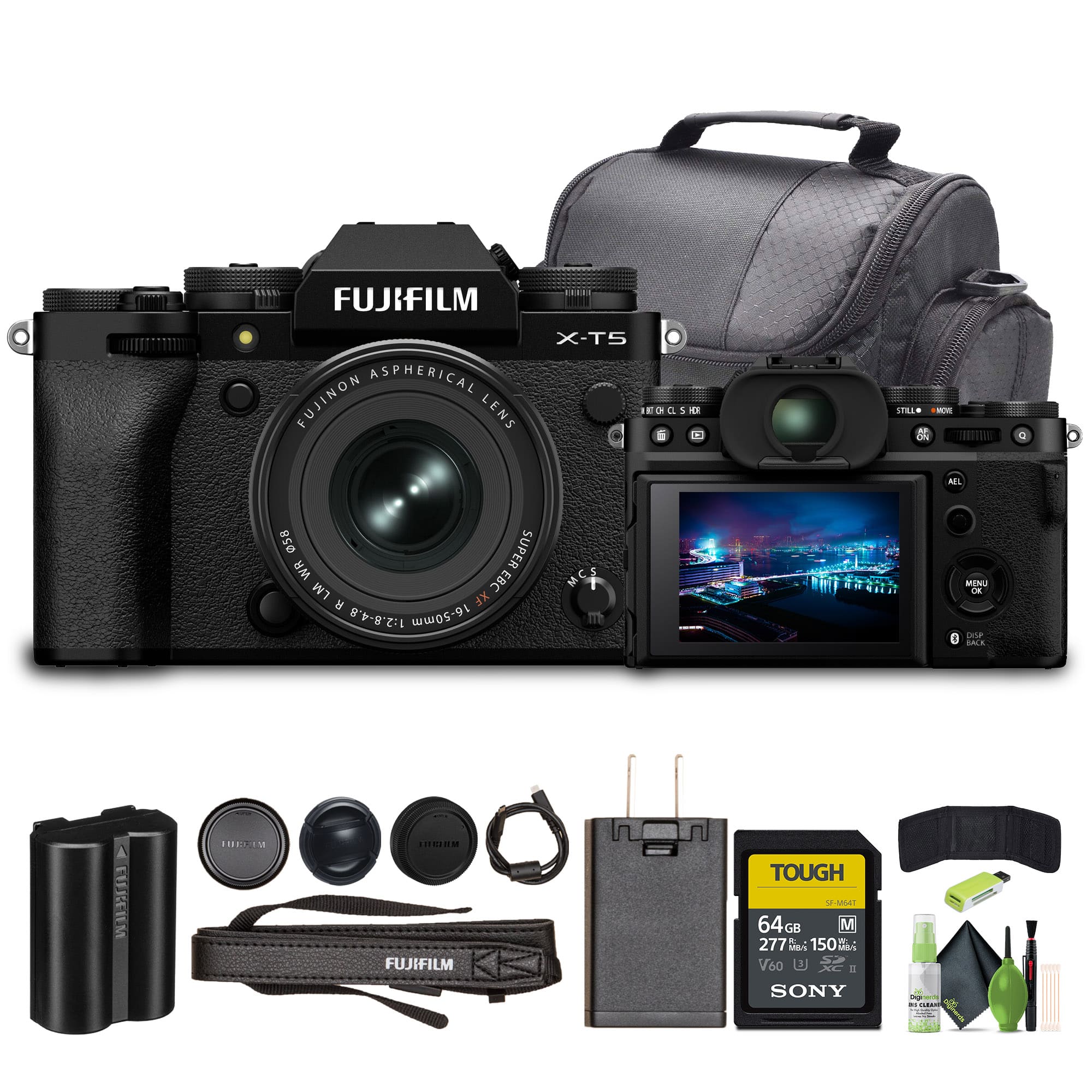 Fujifilm - X-T5 Mirrorless Camera With XF 16-50mm f/2.8-4.8 Lens Bundle - Black