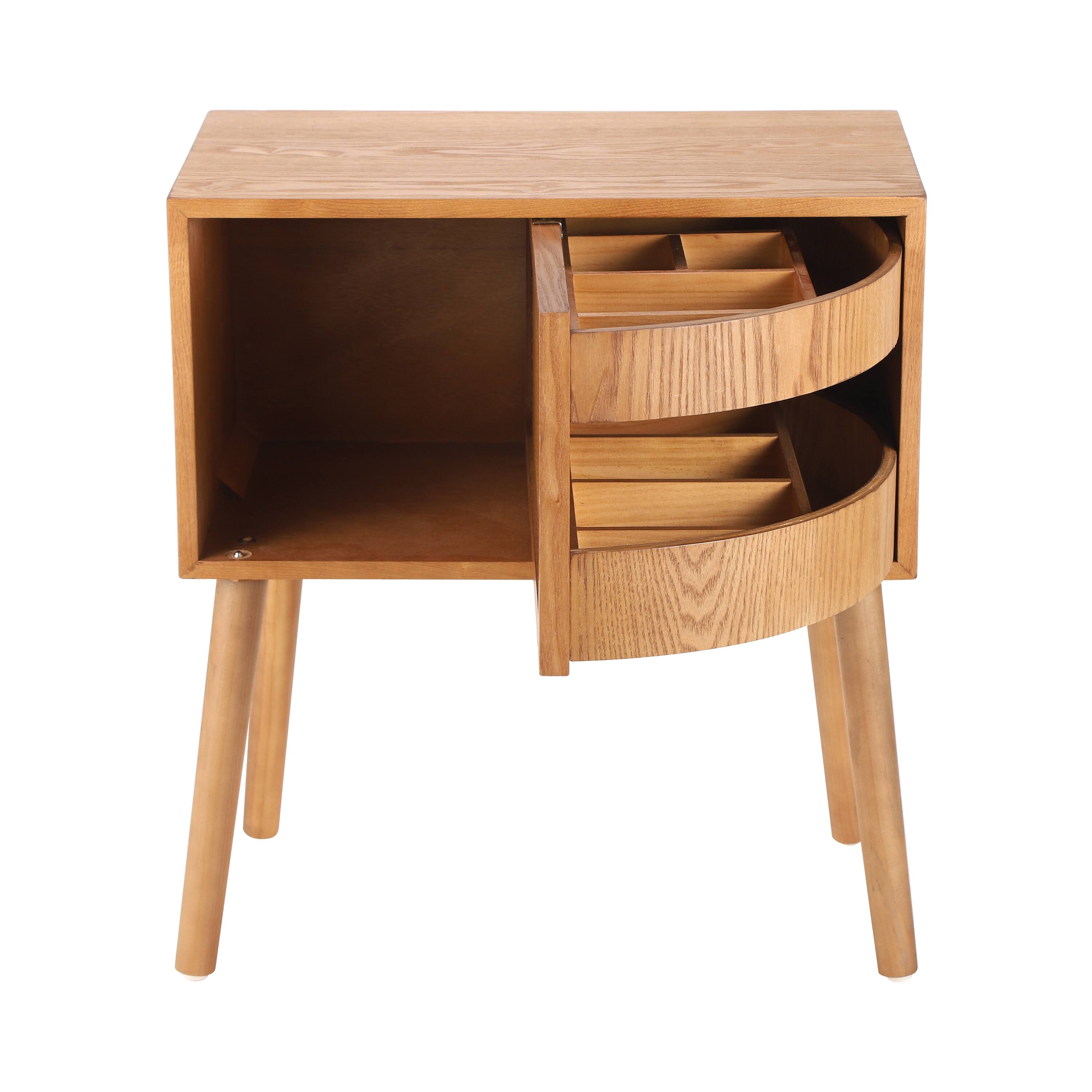 Alt View 1. Whisen - Rotating Nightstand with Hidden Compartments, Rattan Bedside Table and Storage End Table - Natural.