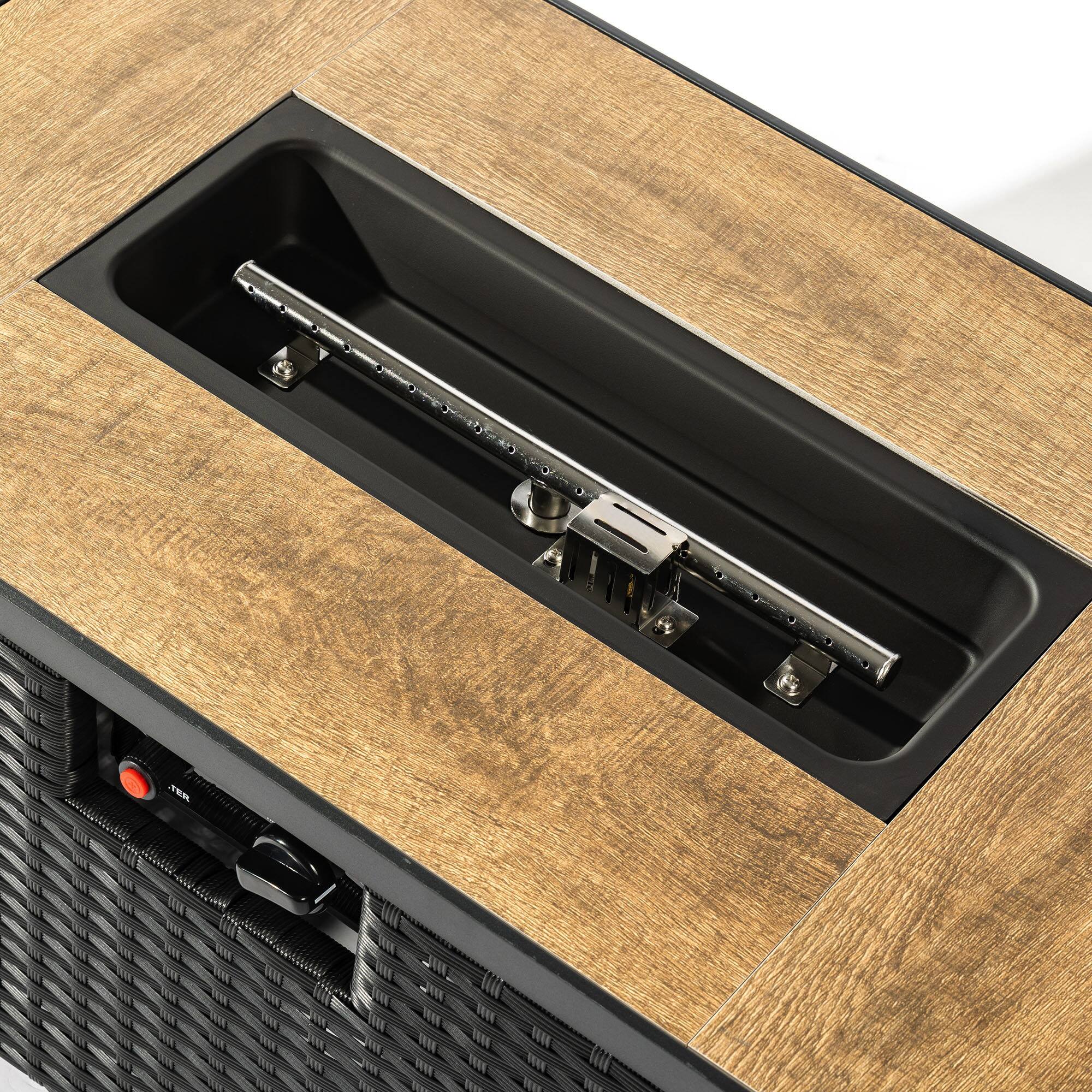 Alt View 2. Spaco - 32" Propane Fire Pit Table with Tank Cover, 50000 BTU Rectangular Steel Firepit with Wicker Base - Dark Gray.