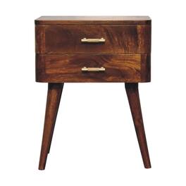 Artisan Furniture - Solid Wood T-Bar Nordic Nightstand, 2 Drawers, Nordic legs, Dark Brown - Chestnut