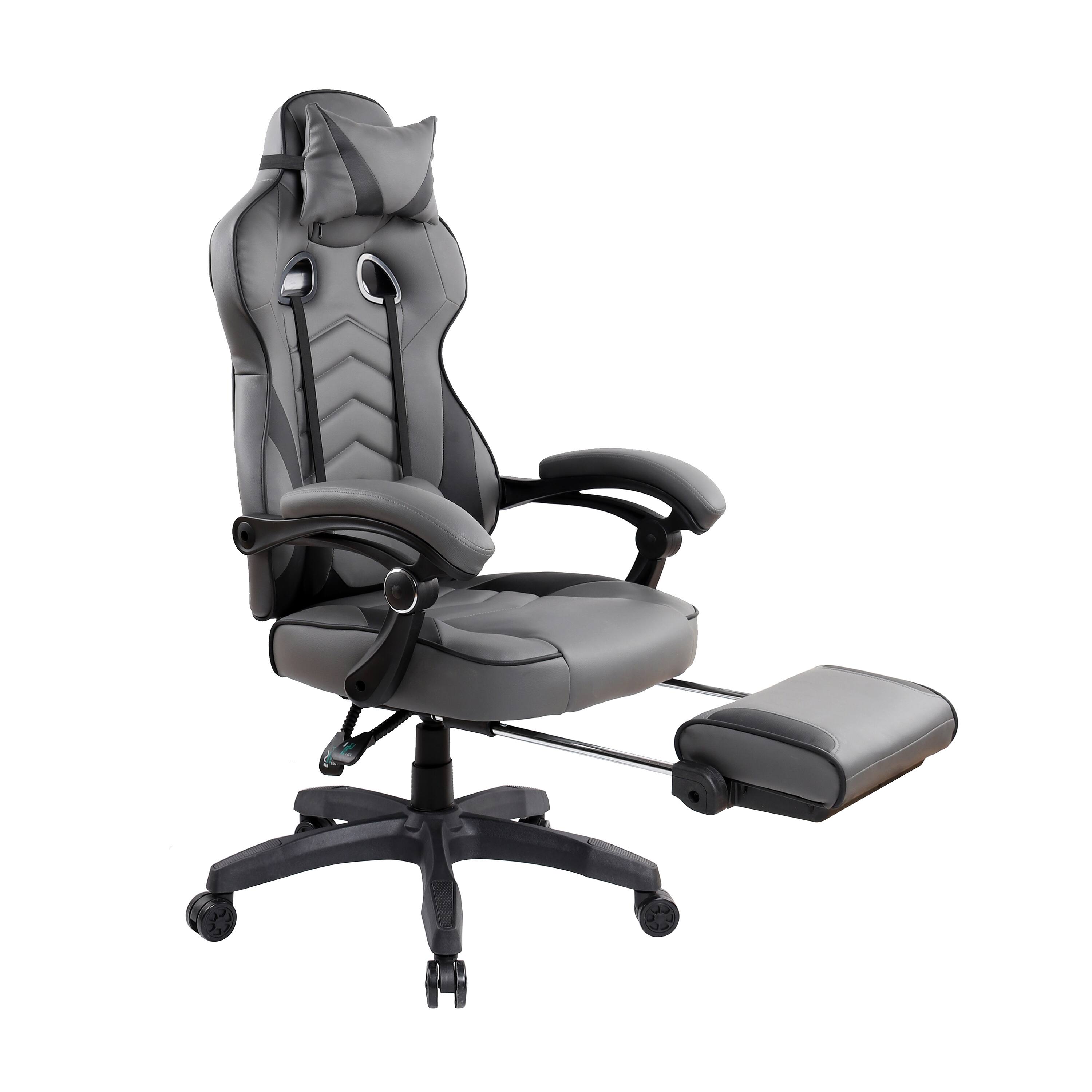 Left. Forest'nSky - Black & Grey Racing Style Executive Gaming Chair with Full Recline & Footrest - Grey.