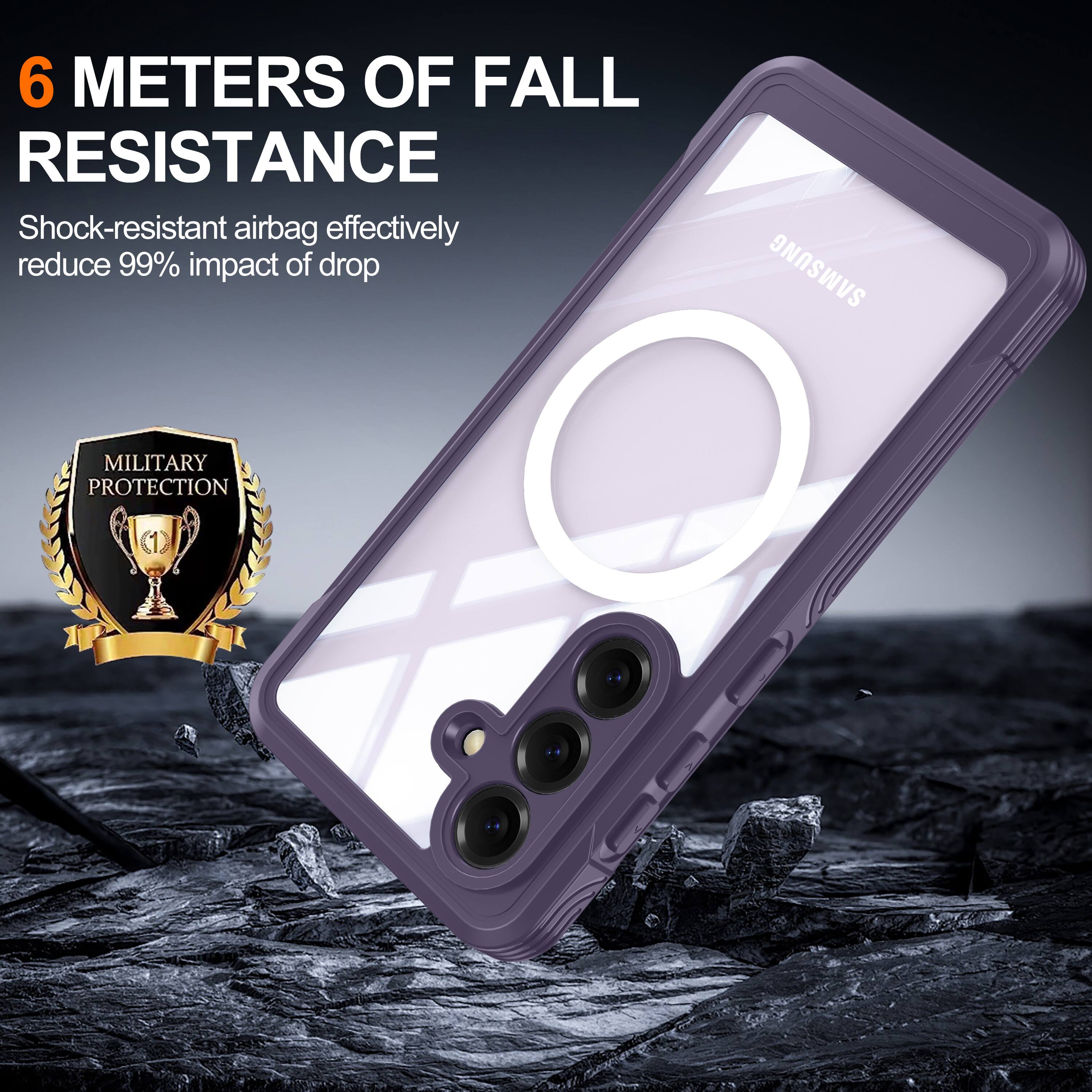 6 METERS OF FALL RESISTANCE  
Shock-resistant airbag effectively reduce 99% impact of drop  
SAMSUNG MILITARY PROTECTION