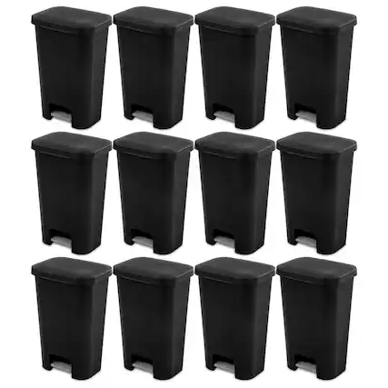 Front. Sterilite - Sterilite 11.9 Gal Rectangle Step On Trash Kitchen Wastebasket, Black (12 Pack) - Black.