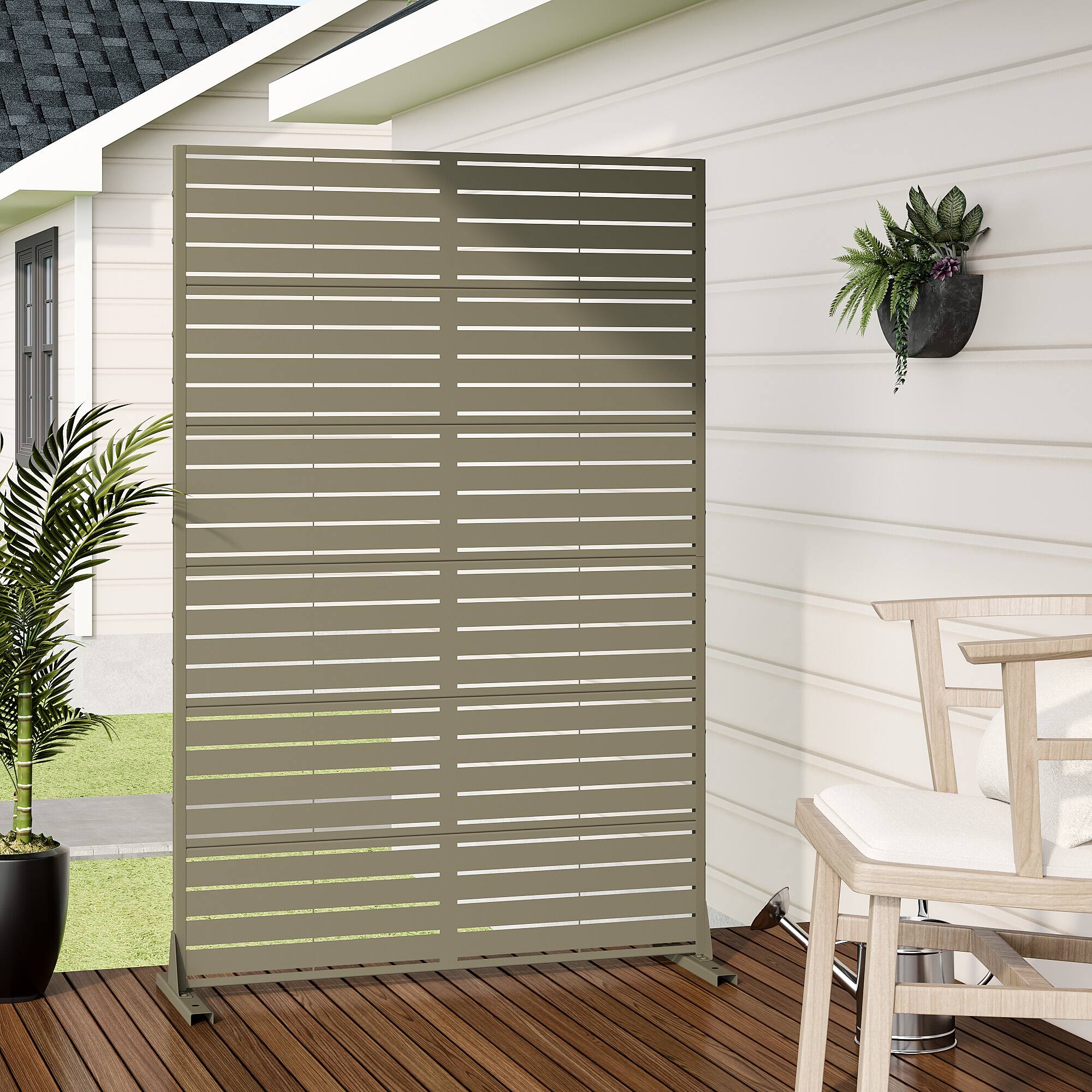 Alt View 2. PexFix - 72 in. x 47 in. Louvered Pattern Metal Outdoor Privacy Screen & Panels, Freestanding Garden Divider Fence - Olive Gray.