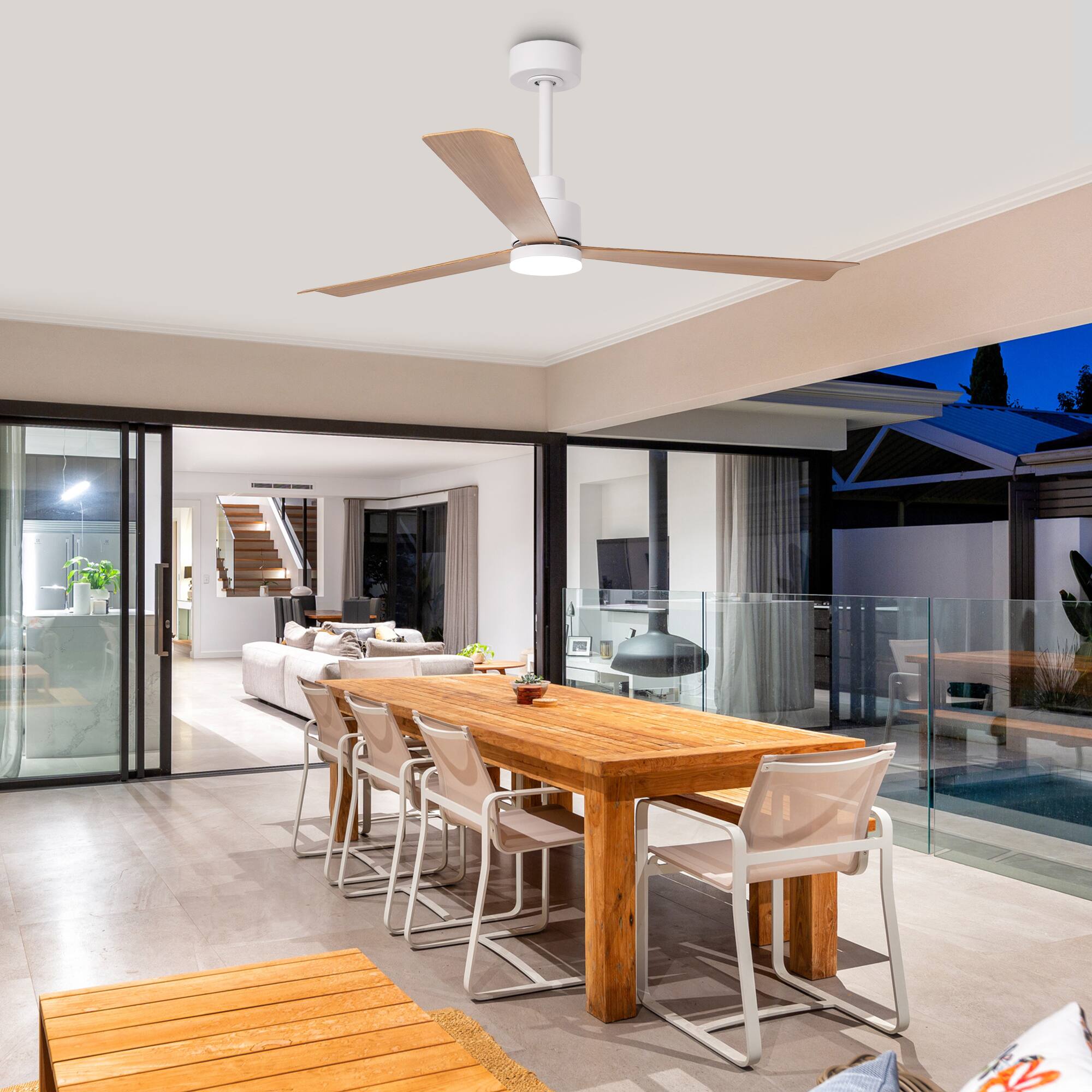 Back. Parrot Uncle - 52-Inch Modern Propeller Ceiling Fan with Dimmable LED Light, 6-Speed DC Motor, Remote Control - White.