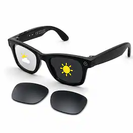 PRIMEPLUS - Smart AI Glasses 8MP Video Camera, WiFi Transfer, Audio Recording, Dual Lenses: Photochromic+Sunglass - Black