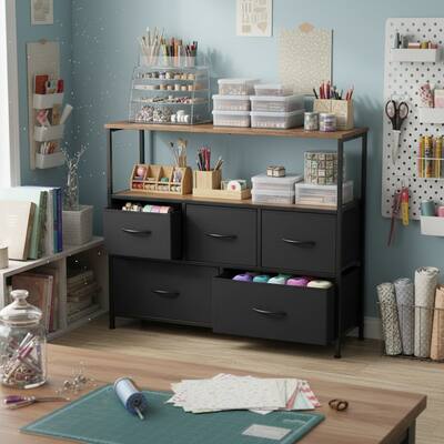 cloth dresser Harris 4 Drawer Vertical Storage with Cast Iron Frame, Wood Top and Easy Pull Fabric Drawers with Wooden Handles and essentials VECELO Dresser for Bedroom with