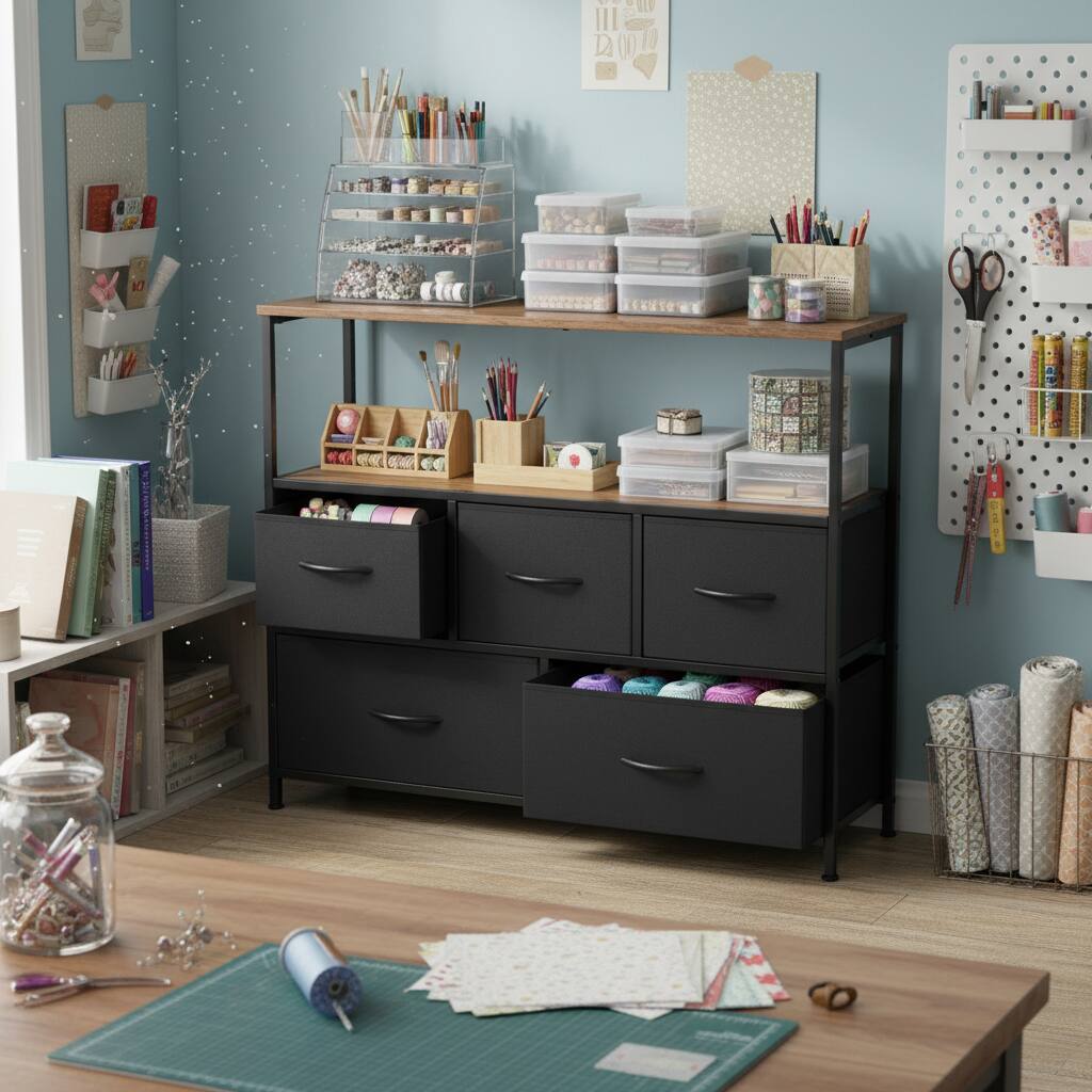 Alt View 6. AOITUN - 5-Drawer Fabric Dresser, 39.4" Narrow TV Stand for 43 Inch TV, Tall Storage Chest for Small Bedroom - Black.